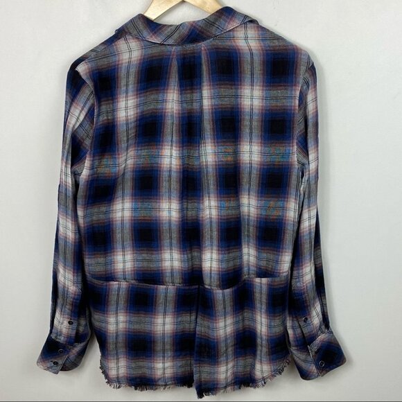 Anthropologie Cloth Stone Split Back Plaid Shirt Size Medium Flannel Bohemian‎ M - Picture 4 of 13